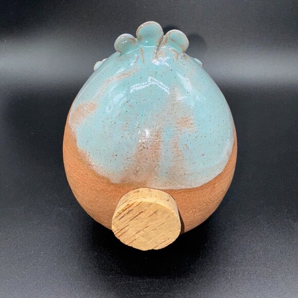 Pottery Owl Coin Bank Figurine Red Clay Signed Copeland Blue Glaze - Picture 3 of 5